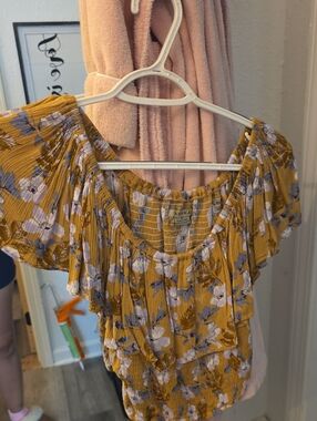 Anama Mustard Floral Off-Shoulder Ruffle Blouse